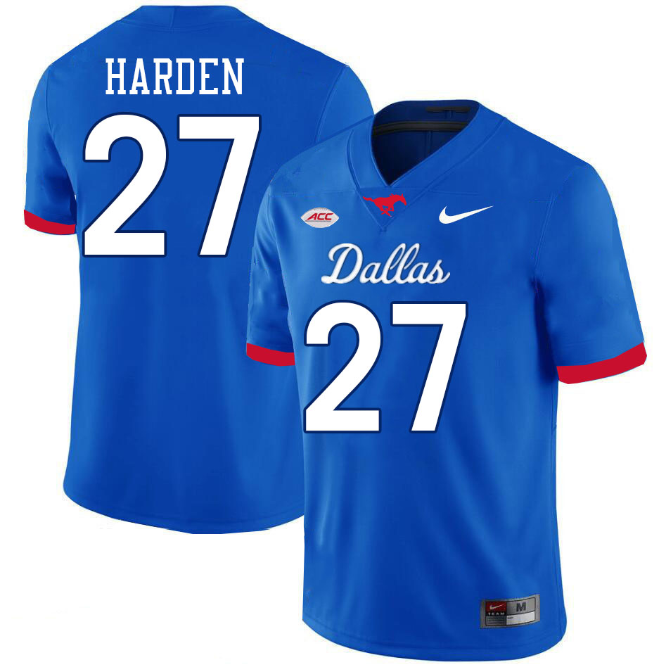 SMU Mustangs #27 T.J. Harden Jersey College Football Uniforms-Dallas Royal